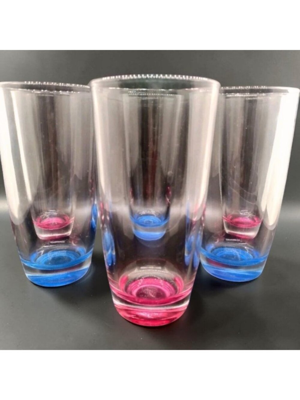 Libbey Crisa Drinking Glasses 12oz Set of 4 Weighted Stackable Pink Blue